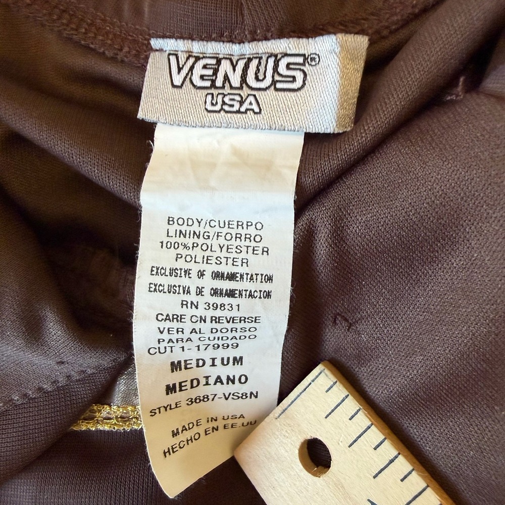 Y2K Venus USA Women's Brown Midi Halter Dress Lace Rhinestone Trim (M) VTG Bratz - Picture 5 of 6